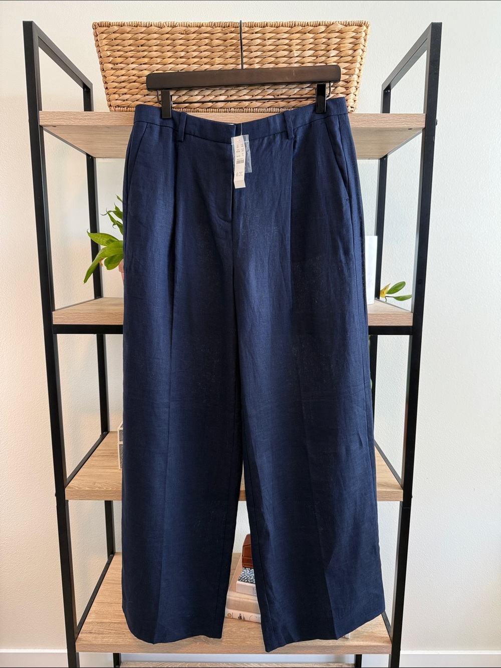 NWT J. Crew 100% Linen Navy Essential Wide Leg Woven Trouser Pant, 10